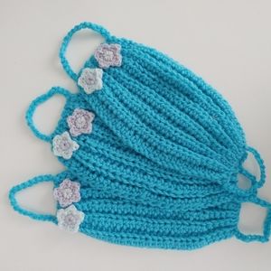 Floral Ice Blue Handmade Crochet Face Mask
